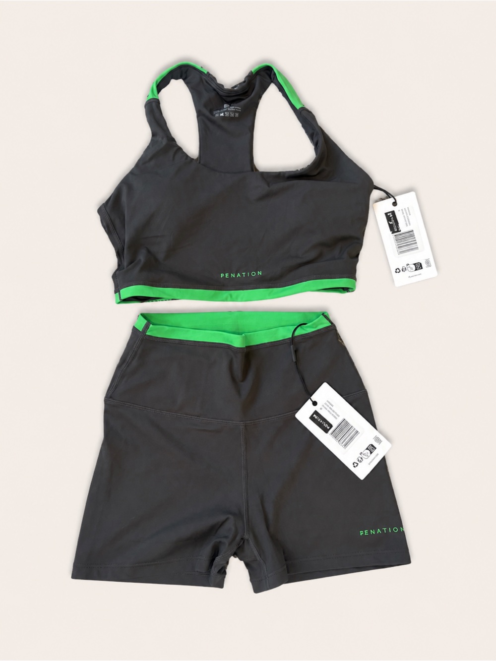 P.E Nation Charcoal and Lime Athletic Shorts Set